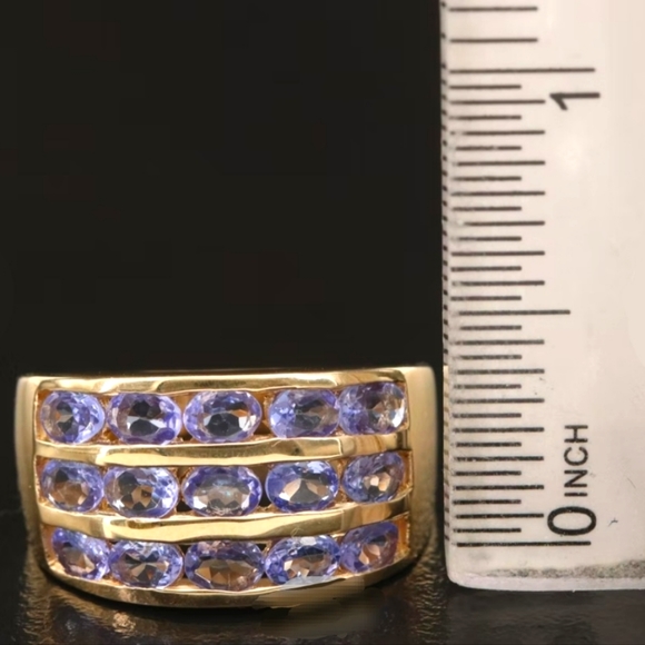 14K Tanzanite Multi-Row Ring Yellow Gold 15 Stones - Picture 8 of 8